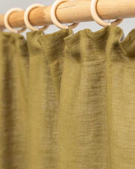 Pencil pleat linen curtain panel (1 pcs) in Olive green