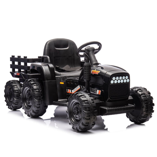 24V 3-Speed Ride-On Tractor with Trailer, Remote Control, Battery Powered Electric Toy with USB, Bluetooth, LED Lights, for Kids, Black