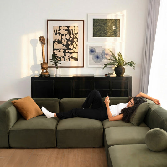Philo Performance Velvet Low Profile Reversible Modular L Sectional Sofa (5-Seater)