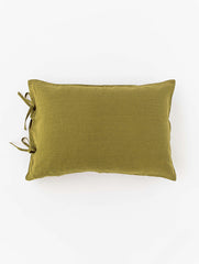 Linen pillowcase with ties in Olive green