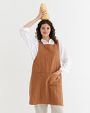 Pinafore cross-back linen apron in Cinnamon