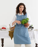 Pinafore cross-back linen apron in Gray blue