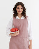 Pinafore cross-back linen apron in Woodrose