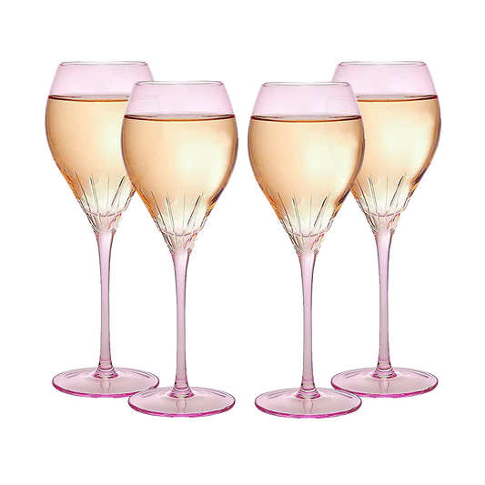 Paris Collection Crystal Pink Balloon Wine Glasses, 14 oz Set of 4