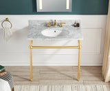 ANZZI Verona 34.5" Wall Mounted Console Sink (34" H), Scratch-Resistant Carrara White Stone Countertop, Ceramic Sink, Optional Frame Finishes