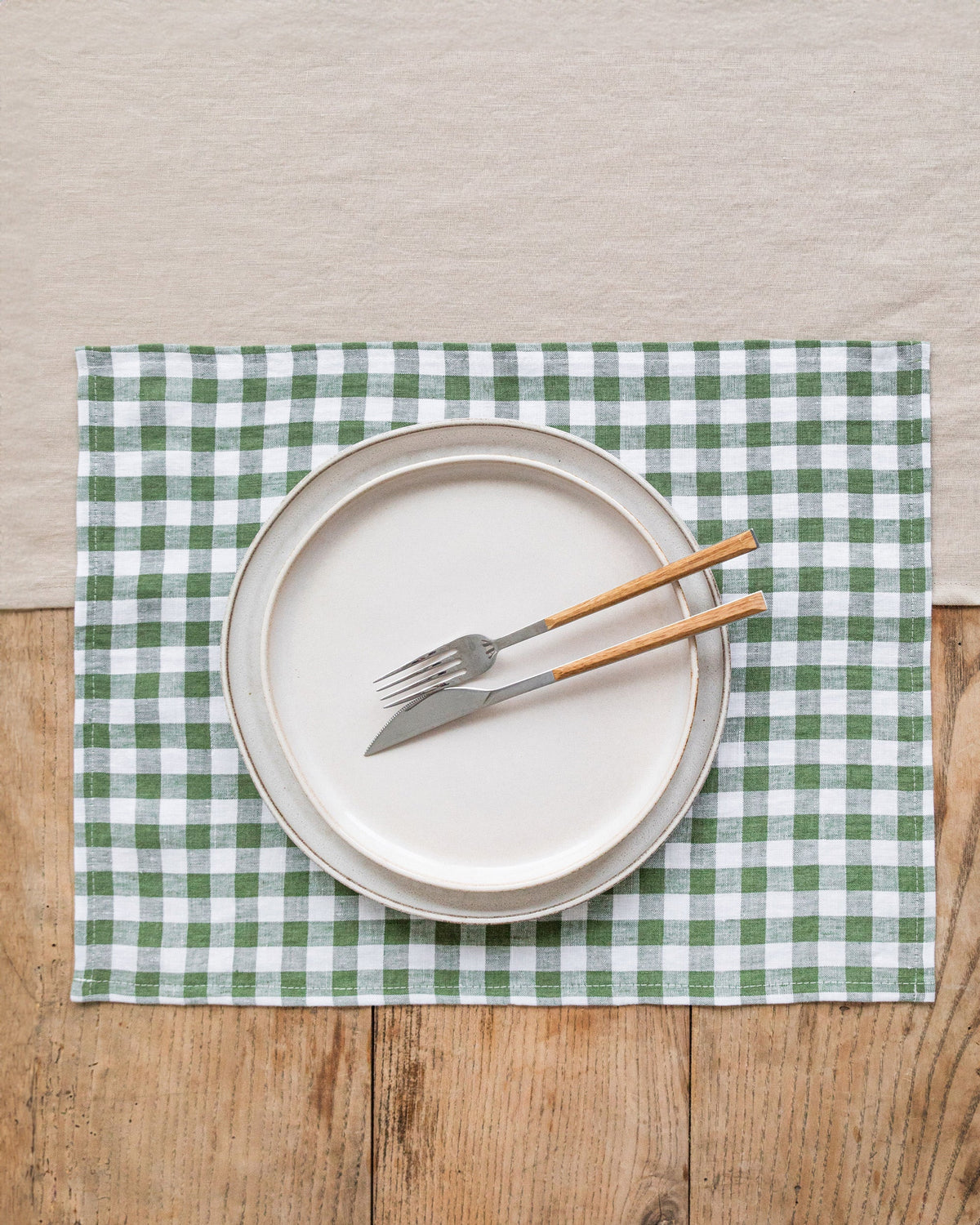 Forest green gingham linen placemat set of 2