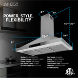 ANZZI 36-Inch 450 CFM 3-Speed Stainless Steel Wall Mount Convertible Pyramid Residential Range Hood with LED Lamp