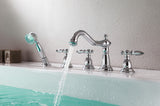 ANZZI Patriarch 5-Hole Deck Mount Tub Filler, Dual Handle Control, Integrated Hand Sprayer, Solid Brass, 1.8 GPM Flow, WaterSense Certified, Various Finishes