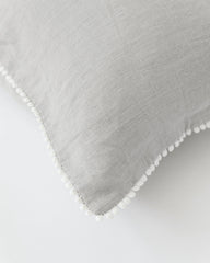 Pom pom trim linen pillowcase in Light gray