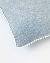 Pom pom trim linen pillowcase in Blue melange