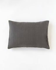 Pom pom trim linen pillowcase in Charcoal gray