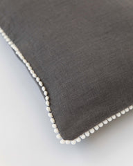 Pom pom trim linen pillowcase in Charcoal gray