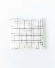 Pom pom trim linen pillowcase in Charcoal grid