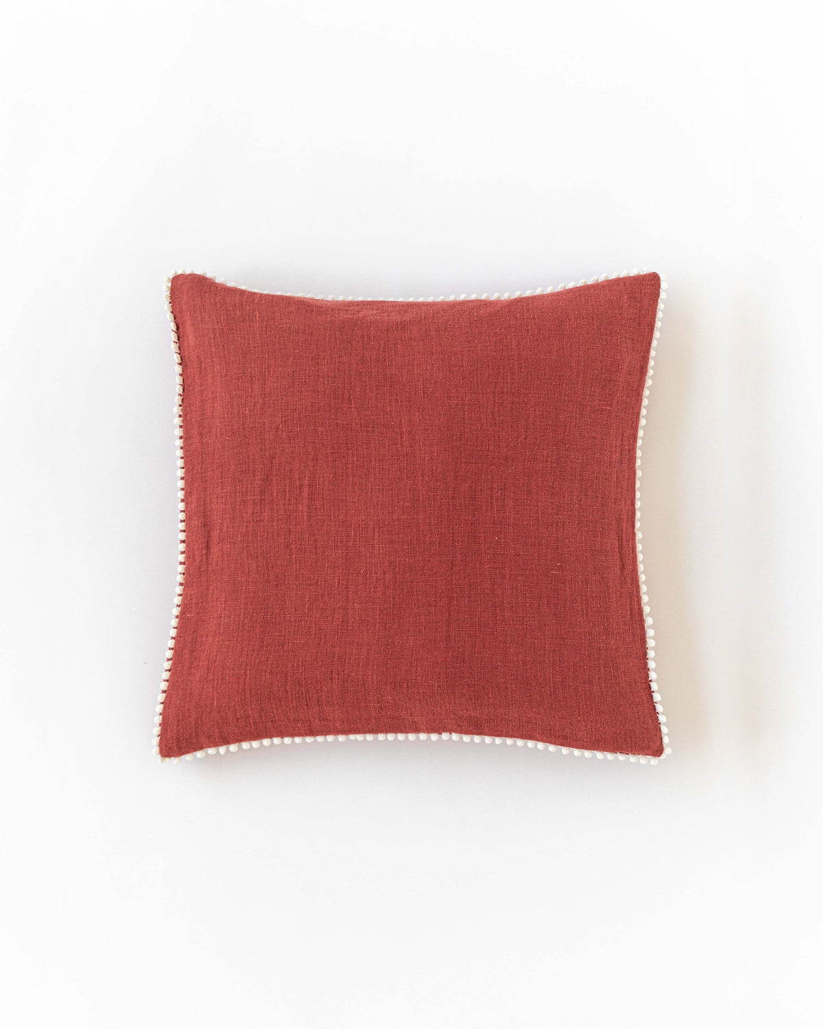 Pom pom trim linen pillowcase in Clay