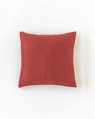 Pom pom trim linen pillowcase in Clay