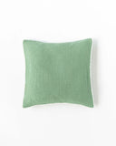 Pom pom trim linen pillowcase in Matcha green