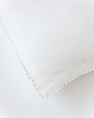 Pom pom trim linen pillowcase in White