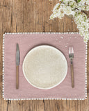Pom pom trim linen placemat set of 2 in Woodrose