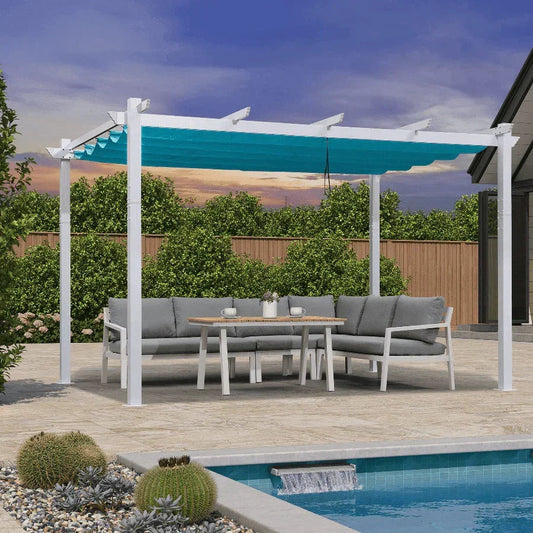 PURPLE LEAF Outdoor Retractable Pergola with Sun Shade Canopy Cover White Patio Metal Shelter for Garden Pavilion Grill Gazebo Grape Trellis Pergola