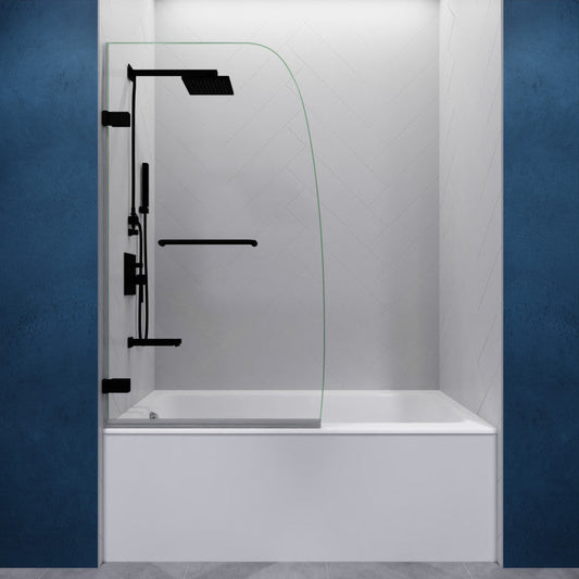 Grand Series 30 in. x 55 in. Frameless Hinged Tub Door with Clear Tempered Glass and Tsunami Guard