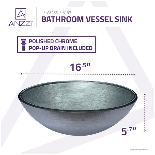 Posh Series 17 in. Round Bathroom Vessel Sink with Stain-Resistant Non-Porous Surface in Brushed Silver Finish Glass