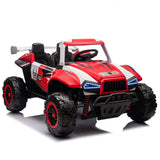 24V 2-Seater 4-Wheel Suspension Kids Police Car with Parent Control, Toy Car with Bluetooth and MP3, 47.5" L x 32.5" W x 25" H, White+Red