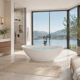 Ala Series 74 in. x 34 in. Flat Bottom Solid Surface Freestanding Soaking Bathtub with Center Drain in Matte White