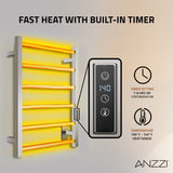 ANZZI Charles Series 6-Bar Wall Mounted Towel Warmer (20.47" W x 26.77" H), Dual Installation, Digital Control Panel, Rhino Alloy Certified Stainless Steel
