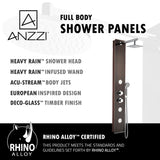 Pure 59 in. 3-Jetted Full Body Shower Panel System with Heavy Rain Shower and Spray Wand in Mahogany Style Deco-Glass