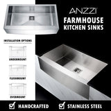 Elysian Farmhouse Stainless Steel 36 in. Single Bowl Kitchen Sink in Brushed Satin