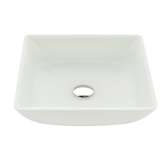 Solstice Series 16 in. L x 16 in. W Square Bathroom Vessel Sink in White Finish Glass with Chrome Pop-Up Drain