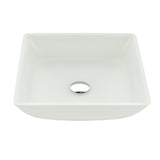 Solstice Series 16 in. L x 16 in. W Square Bathroom Vessel Sink in White Finish Glass with Chrome Pop-Up Drain