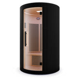 1-2-Person Round Infrared Sauna with Canadian Hemlock Wood, Infrared Heating Panels, Red Light Heater, and Glass Door