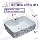 Belgian Stitch Series Ceramic Vessel Sink in Grey