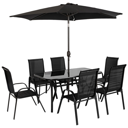 Outsunny 8-Piece Patio Dining Set with Sunshade for Outdoor Feasts Al Fresco Dining