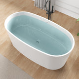 Roccia Series 61 in. x 31 in. Flat Bottom Solid Surface Freestanding Soaking Bathtub with Center Drain in Matte White