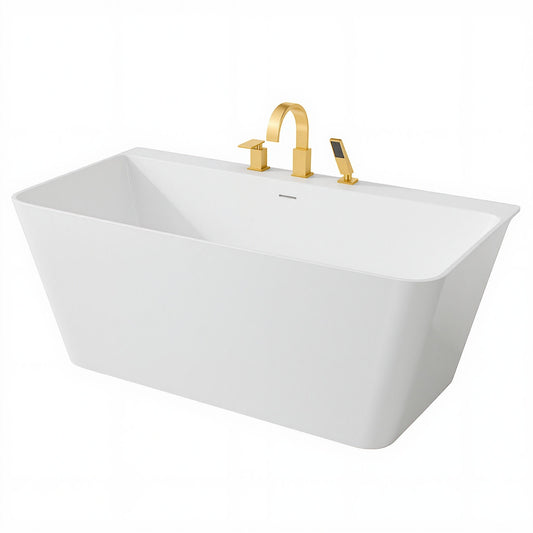 Vault Series 67 in. x 32 in. Flat Bottom Acrylic Freestanding Soaking Bathtub with Center Drain and Faucet
