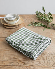 Forest green gingham linen tablecloth