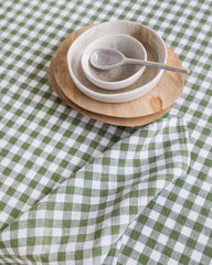 Forest green gingham linen tablecloth