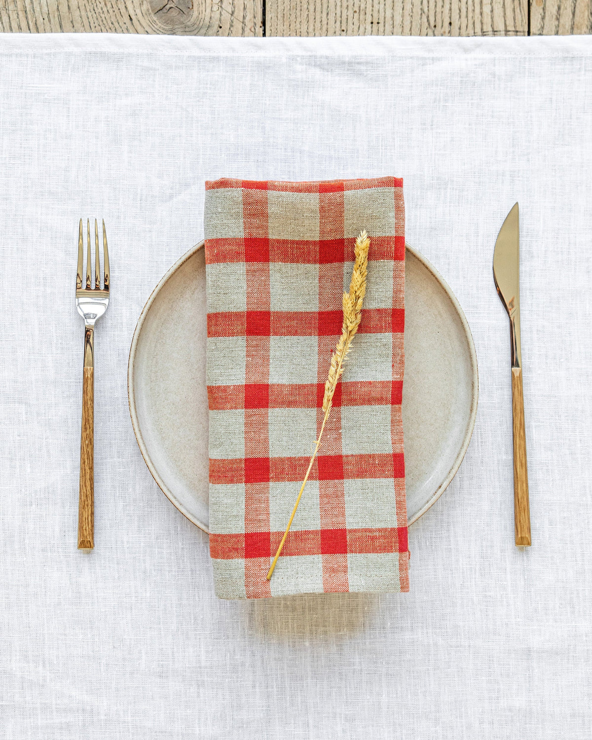 Red gingham linen napkin set of 2