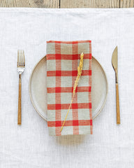 Red gingham linen napkin set of 2