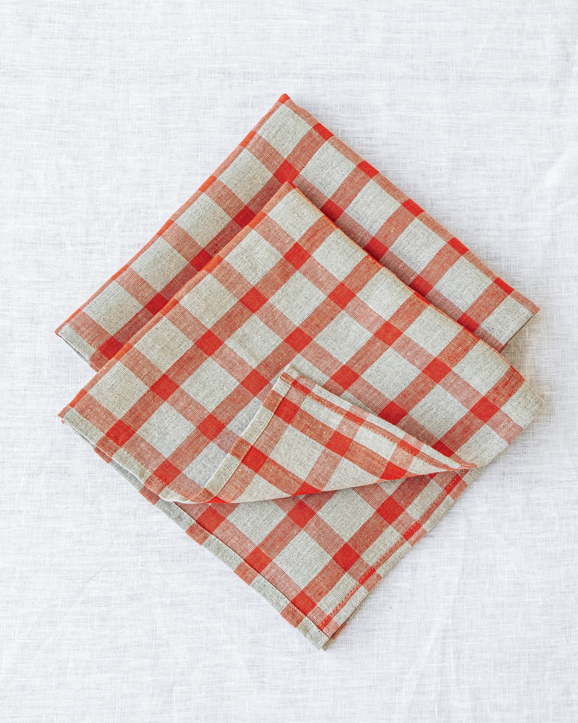 Red gingham linen napkin set of 2