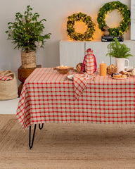 Red gingham linen tablecloth