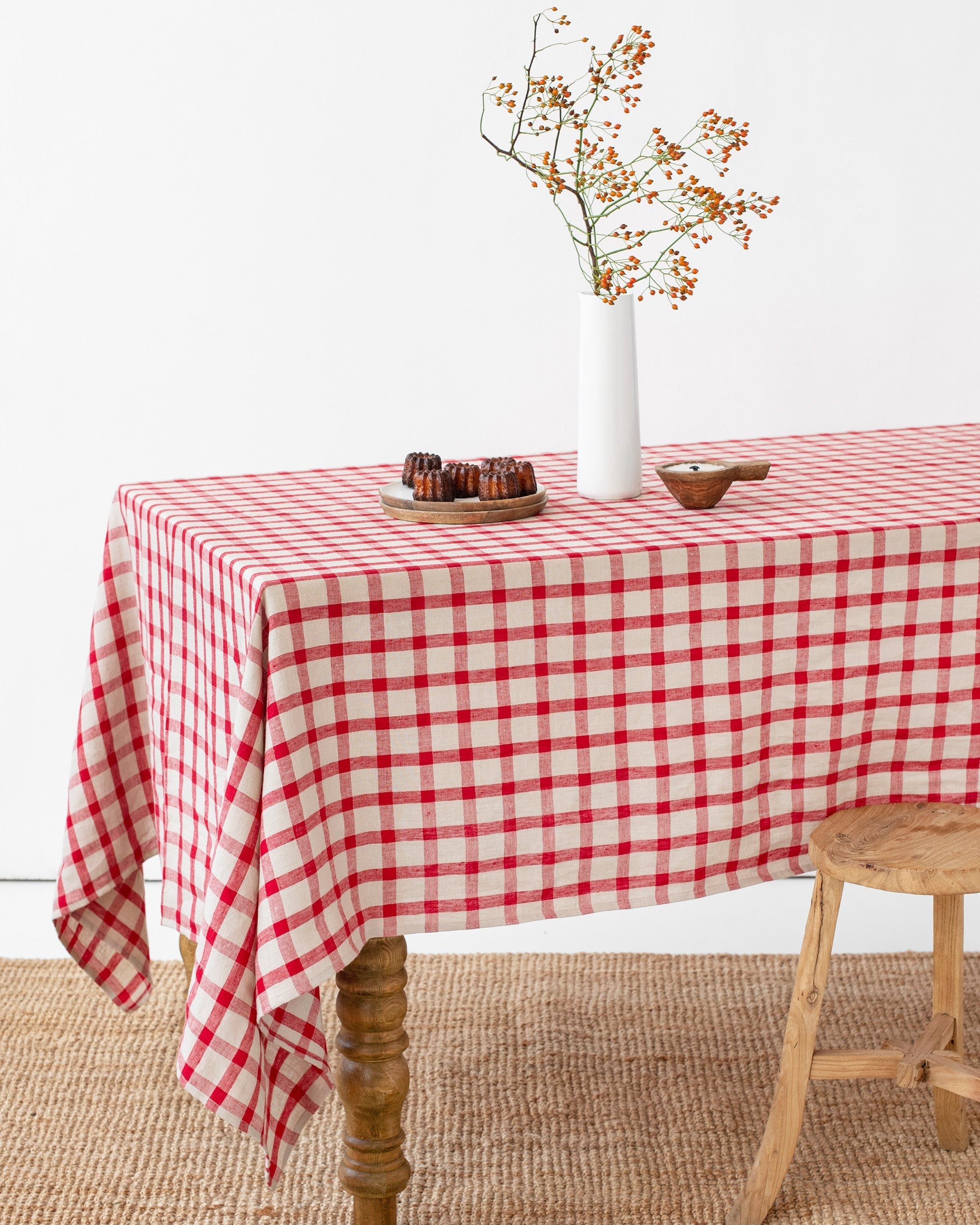 Red gingham linen tablecloth