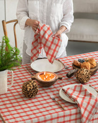 Red gingham linen tablecloth