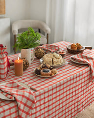 Red gingham linen tablecloth