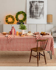 Red gingham linen napkin set of 2