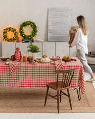 Red gingham linen tablecloth