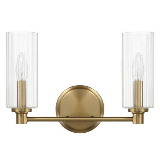 Regal Double Light Vanity With Clear Ribbed Glass - Satin Brass