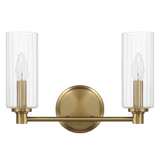 Regal Double Light Vanity With Clear Ribbed Glass - Satin Brass